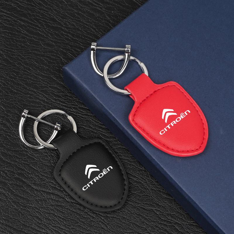 Leather Car Emblem Pendant Keychain Key Ring Accessories For Citroen C3 C5 C5X C4 e-C4 X e-C3 C-Elysee Berlingo C1 C-Crosser C6