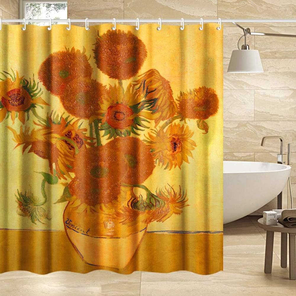 Van Gogh Irises Shower Curtain Set with Hooks, Art Painting Bathroom Decor, Waterproof Fabric