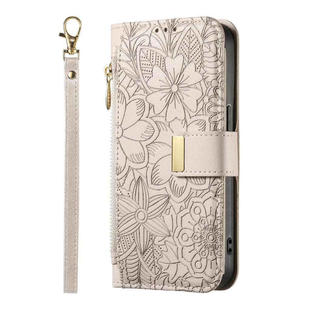 Floral Embossed Leather Wallet Flip Case for OPPO A6 A6X A6T A6S A6C A5 A5X A3 A3X A1 Pro 4G 5G Card Slots and Wrist Strap Cover