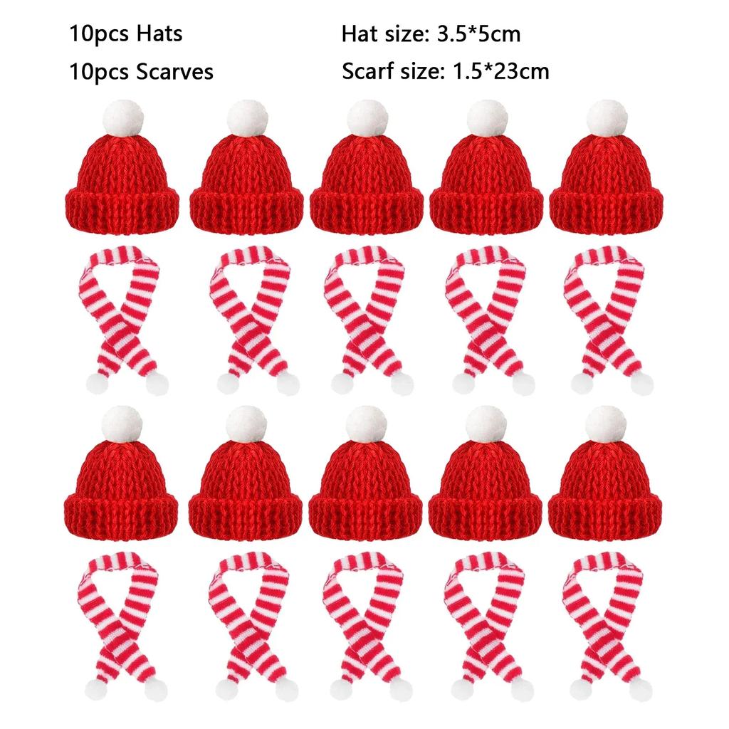 Mini Knitted Hat and Christmas Scarf Set Christmas Tree Decoration DIY Art Snowman Doll Christmas Decoration