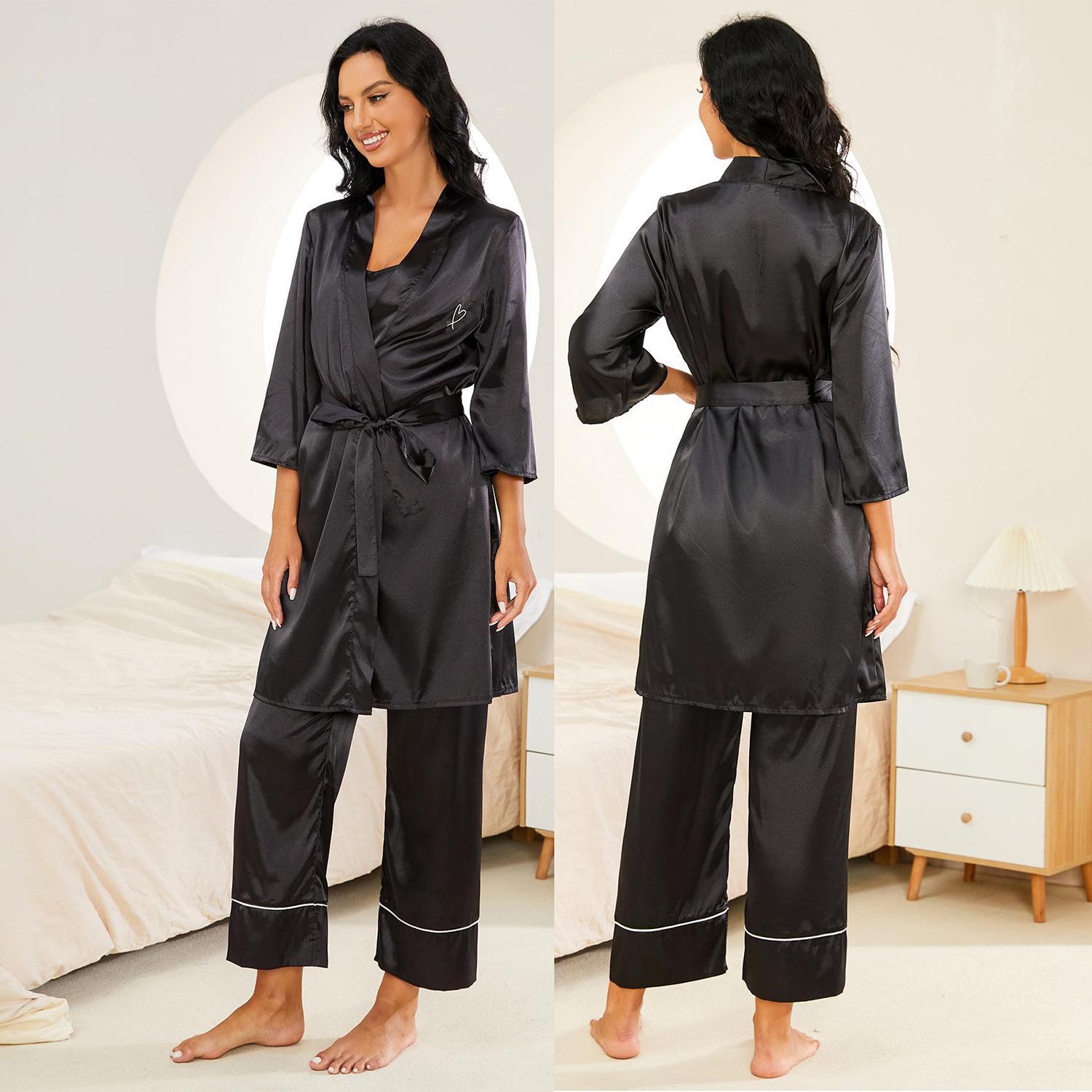 Женские атласные пижамы из трех предметов — фото 3