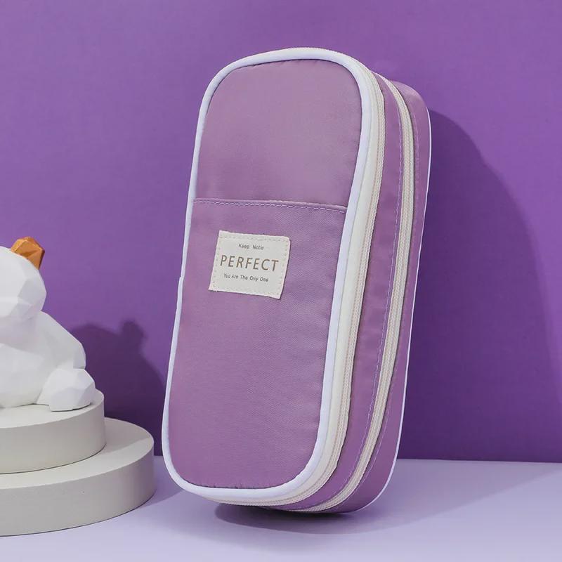 Двухслойный пенал из композитной ткани Macaron с большой вместимостью - в японском и корейском стиле, многофункциональный для студентов