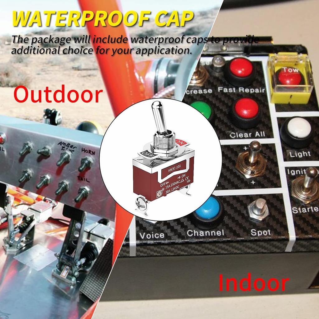 2/4 Stück wasserdichter Marine-Kippschalter, 12 V DC 30 A, robust, 250 V AC 15 A, SPST, 2-polig, Ein-/Aus-Schalter mit wetterfester Kofferraumabdeckung