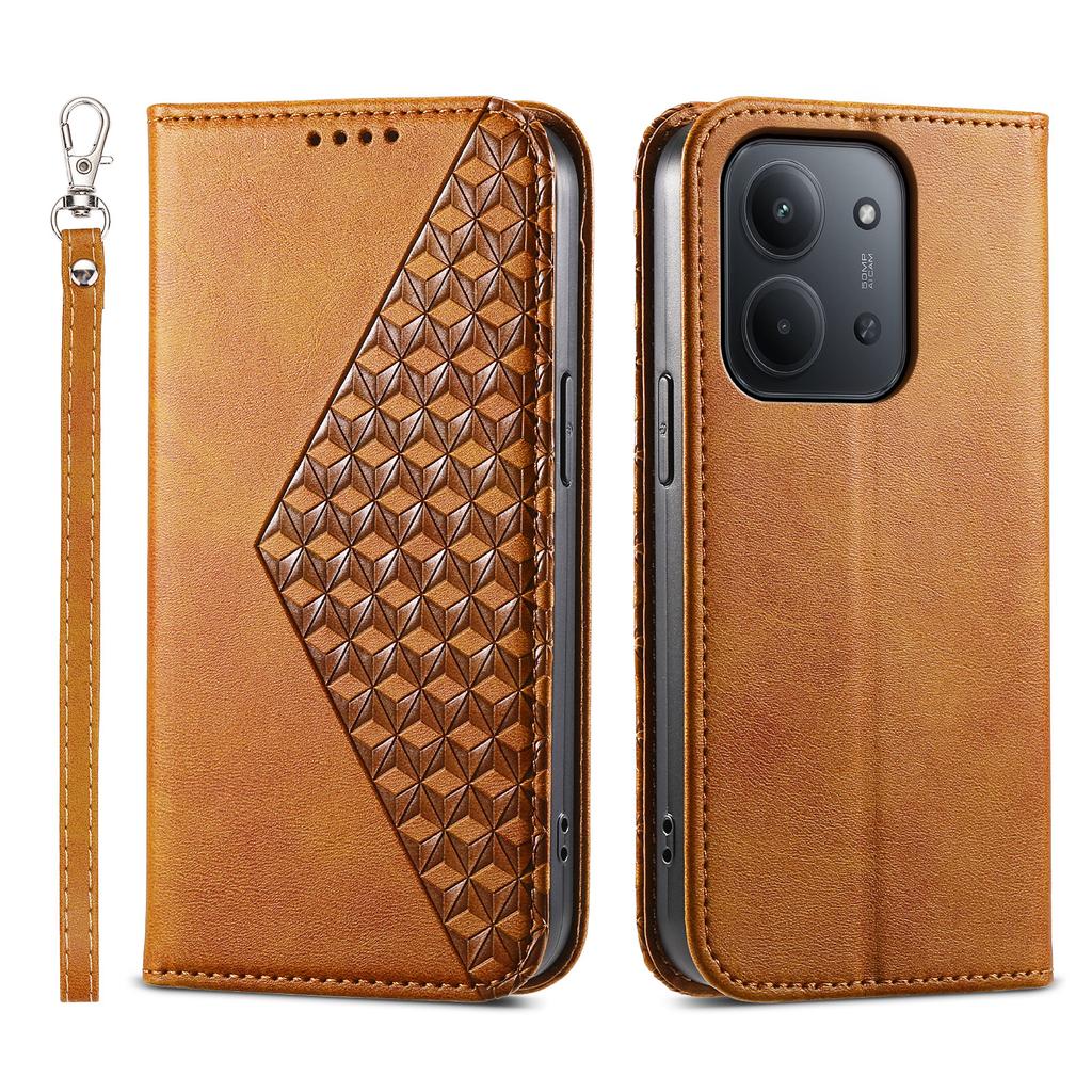 For Xiaomi Redmi 15C 4G (Global) (171mm)/Poco C85 4G Case Calf Texture PU Leather Wallet Phone Cover with Wrist Strap