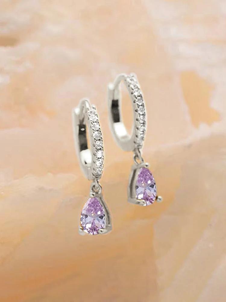 Copper Colorful Zircon Simple Fashion Water Drop Hoop Earring For Women Dating Partyt High Quality Fine Jewelry
