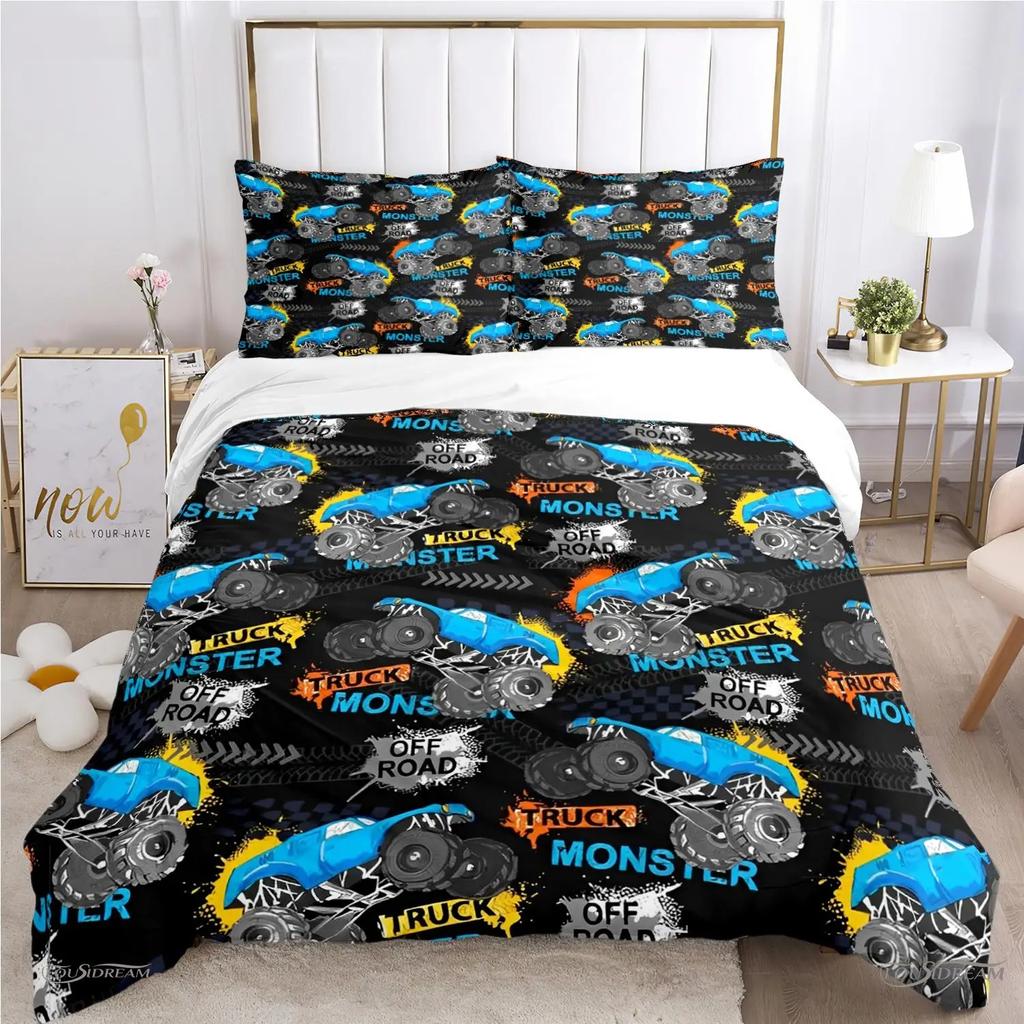 Cartoon Monster Truck All Season Duvet Cover Comforter Bedding Sets Soft Quilt Cover and Pillowcases SingleDoubleQueenKing
