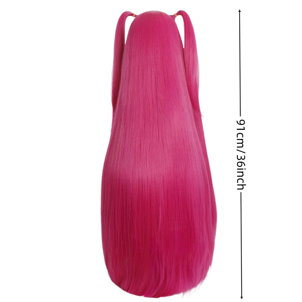 Růžovočervená Střední Dvojitý Cop Dlouhé Vlasy Syntetická Paruka | Animovaný Film KPop Postava Lovci Démonů Mira Cosplay ParukaHalloween Par