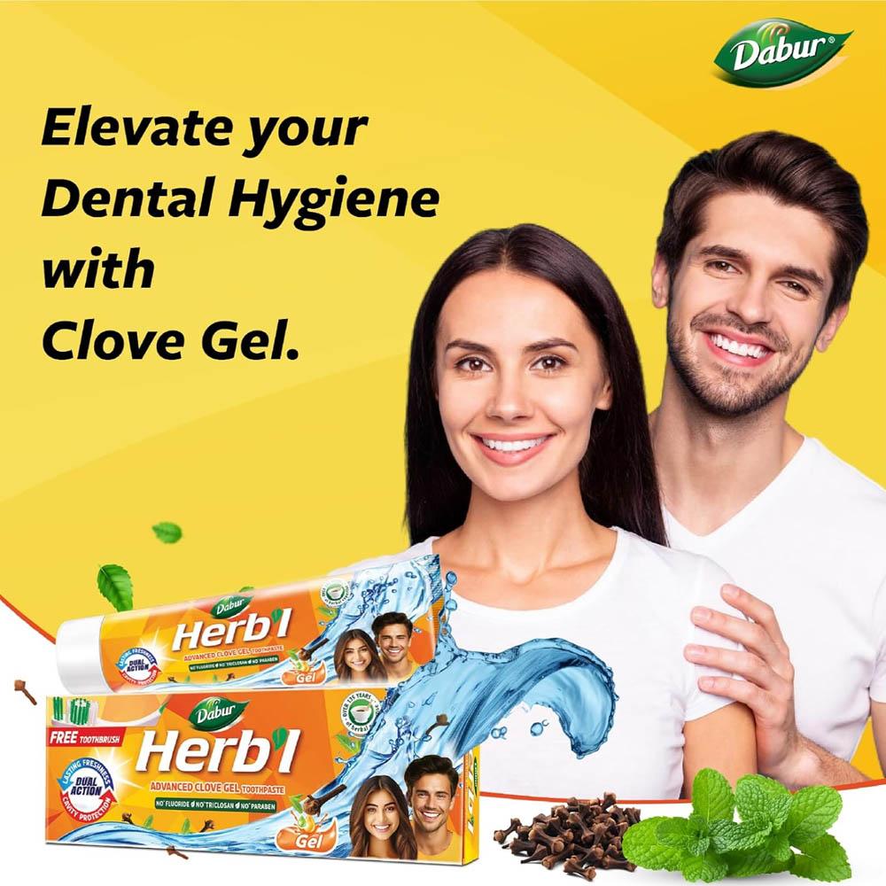 Kräuter Nelken- und Minzgel Zahnpasta + KOSTENLOSE Zahnbürste 150 g Dabur Herb'l Advanced Zahnpasta
