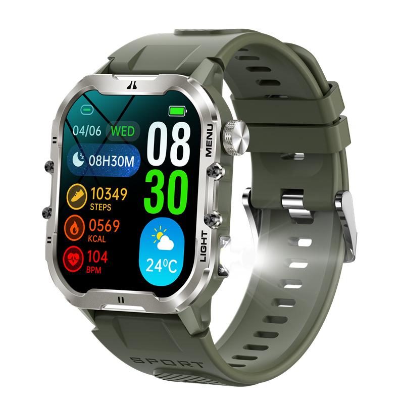 T26 Chytré hodinky Svítilna 1,96" Velký displej LED Světlo Bluetooth Volání SOS Venkovní Odolné Sportovní Fitness Tracker Chytré hodinky