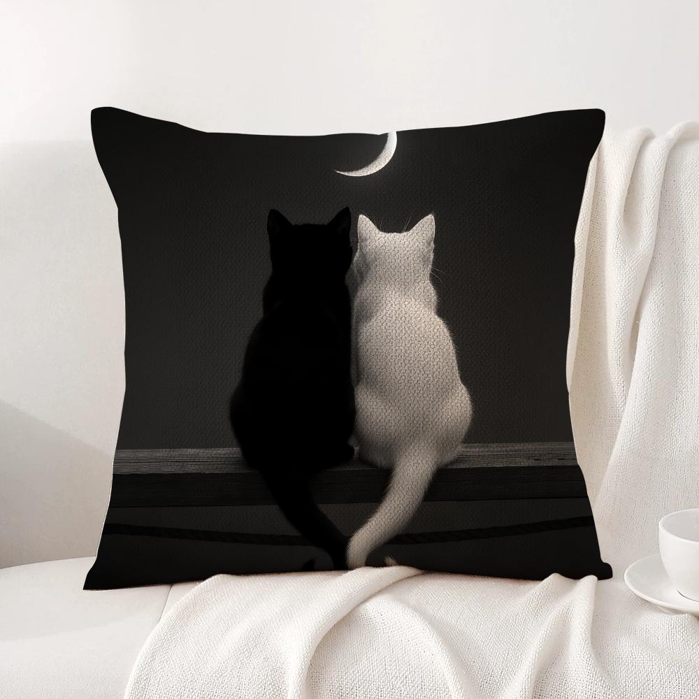 Couple cats Cushion Cover Natural Linen Organic Fabric DoubleSided Printing Sofa Home Decor Breathable Bed Pillow