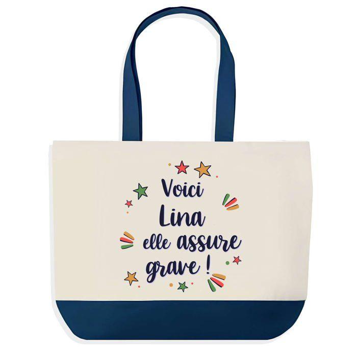 Sac shopping - PLANETEE - Lina - fond bleu design graphique - coton 40x45 cm - grand format