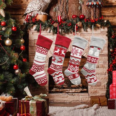 Christmas Decorations Wool Socks Red And Gray Elk Gift Bag Children's Gift Bag Knitted Christmas Socks