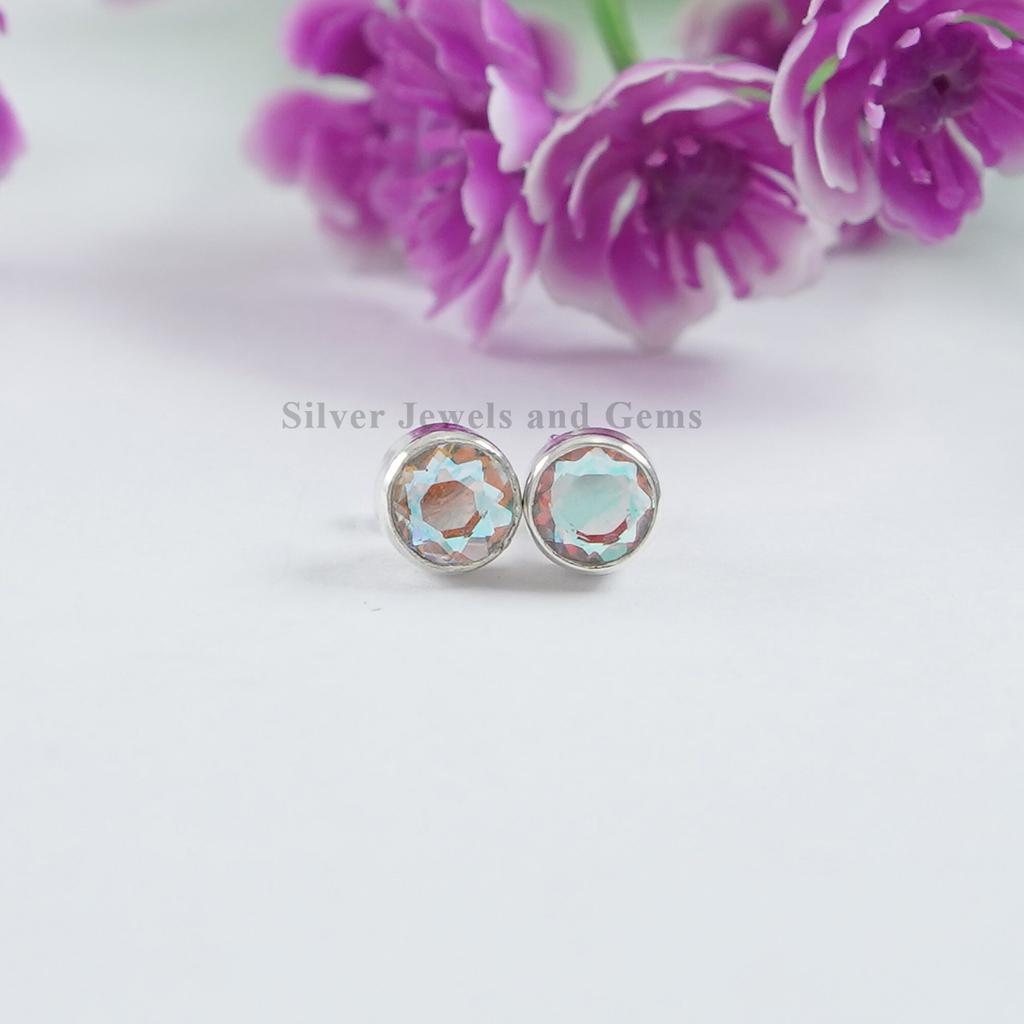 Angel Aura Quartz Stud Earrings, Handmade Earrings, 925 Sterling Silver Stud Earrings, Aura Quartz Beautiful Stud Earrings, Gift for Her
