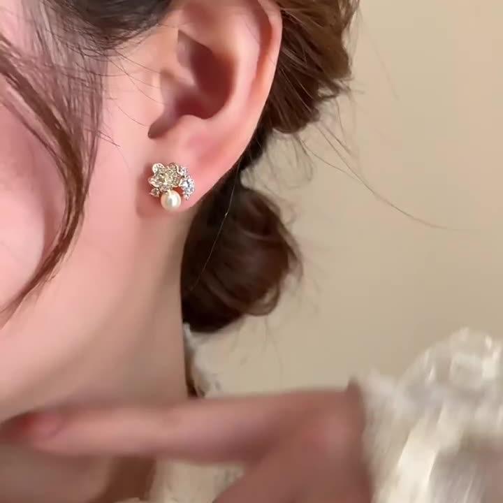 Design Zirconia Flower Pearl Earrings Female Temperament Gentle Earrings Small Hundred with Fashionable and Versatile Senior Sense Earrings