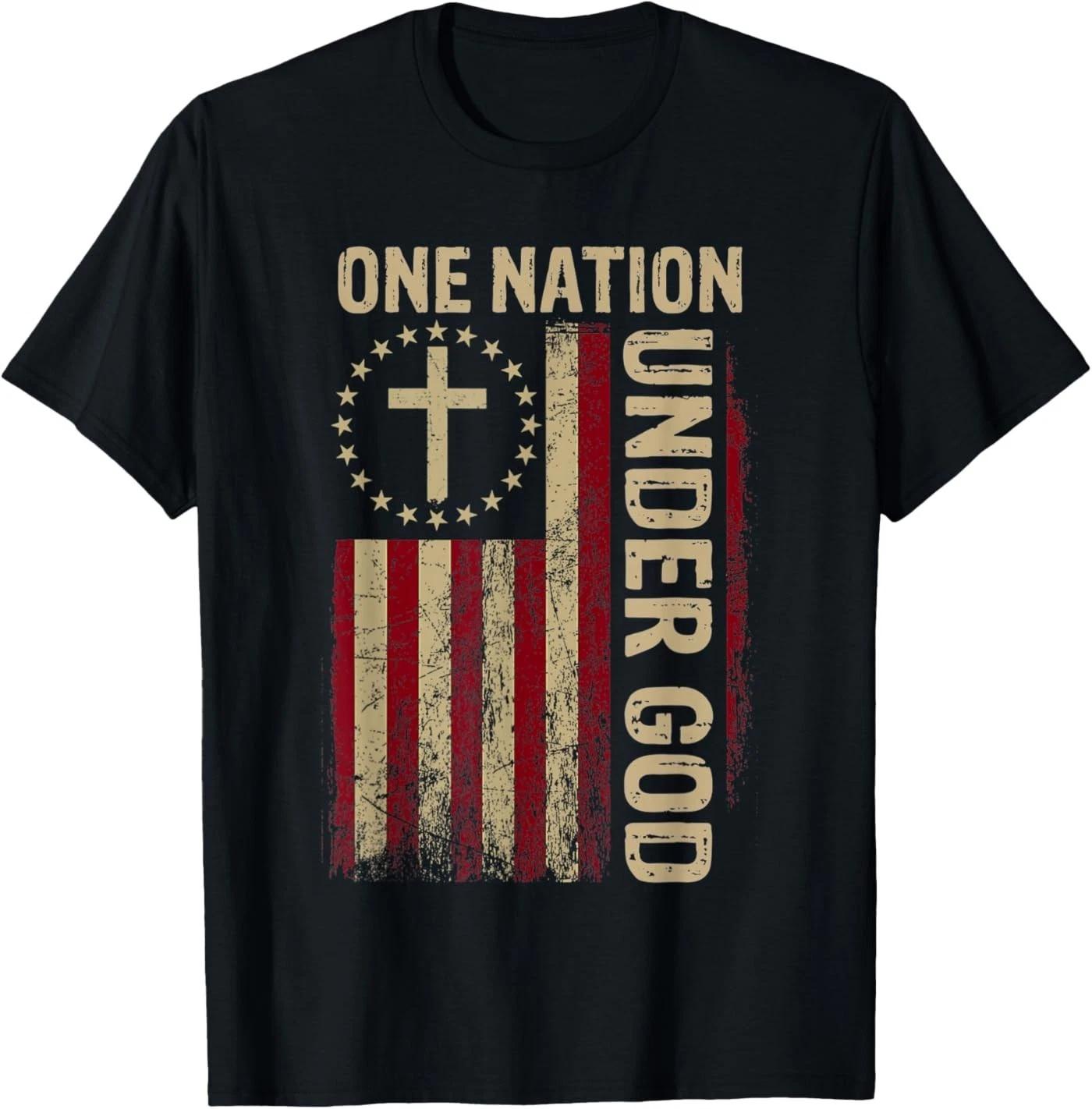 One Nation Under God Flag 4th of July Patriotic Christian T-Shirt S
