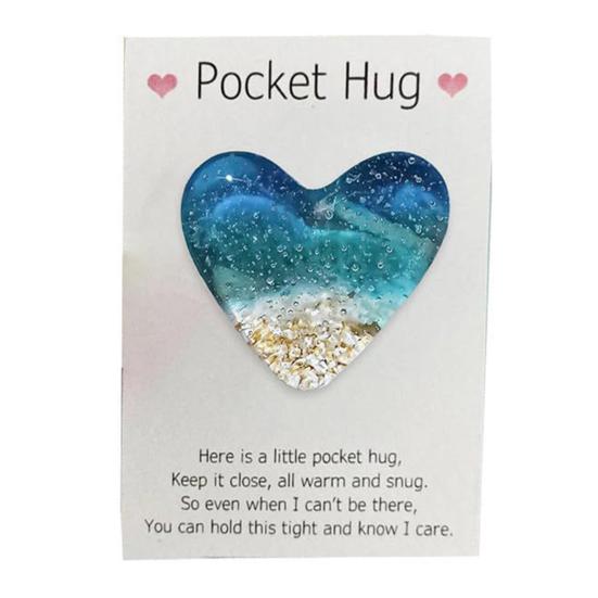 Glass Beach Pocket Heart Sea Inspired Heart Ornament Fused Glass Heart Pocket Token Keepsake Pocket Hug Heart Gift for Loved Ones