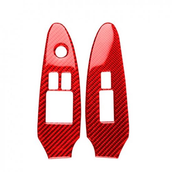 2Pcs Red Carbon Fiber Interior Window Control Cover Trim For Nissan 370Z
