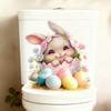 Easter Eggshell Bunny with Flowers Wall & Toilet Sticker Self-Adhesive Removable for Living Room Background Bathroom Home Decor