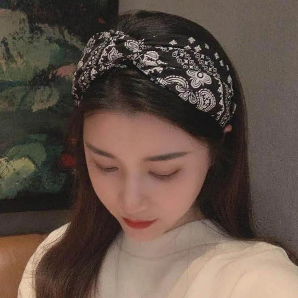 Paisley headband, twisted turban, wide headband, wide Navy - One Size