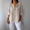 2025 European Summer V-Neck Cotton Linen Women's T-shirt