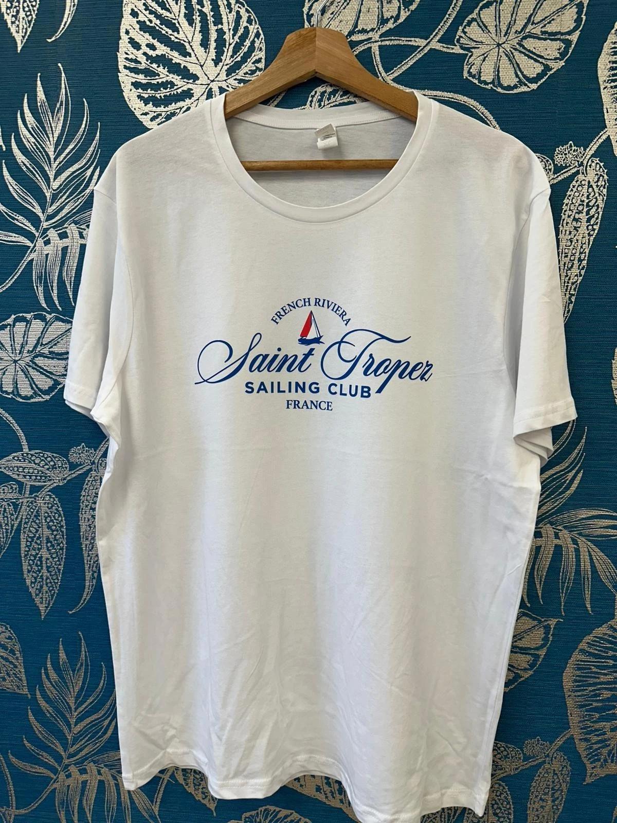 Men’s French Sailing Yacht T-Shirt, Soft Crew Neck Saint-Tropez Print Tee XL