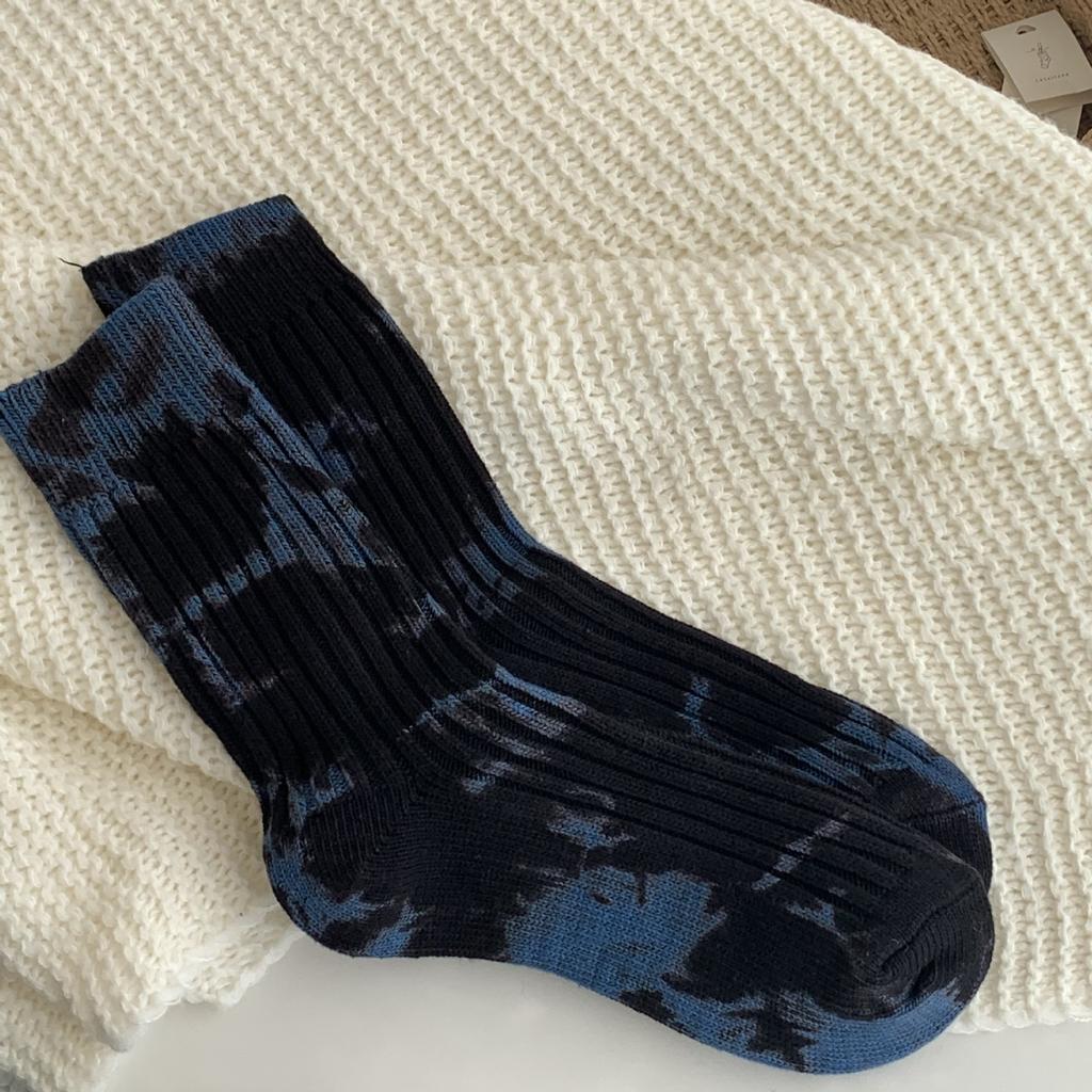 Socks Men'S Tie-Dye Old Retro Workwear Style Thick Needle High-Top Fashion Street Trend Breathable Mid-Tube Cotton Socks