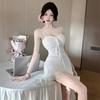 French Ruffle Edge Splicing Suspender Dress Slim and Thin Irregular Skirt Seaside Beach Dress New
