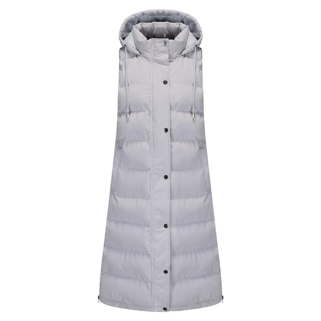 Women’s Coats Hooded Sleeves Long Style Solid Color Vest Quilted Jacket Autumn Winter Thick Warm Outer Wear