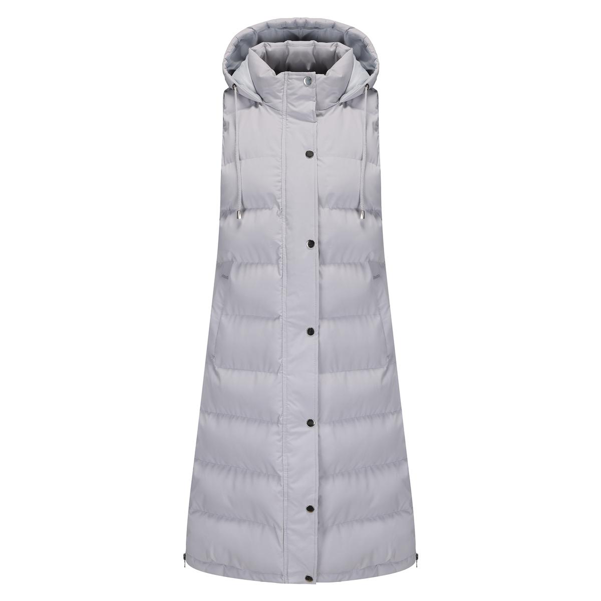 

Женские пальто с капюшоном, рукавами, длинный стиль, однотонный жилет, стеганая куртка, осень-зима, толстая теплая верхняя одежда 5XL светло-серый
