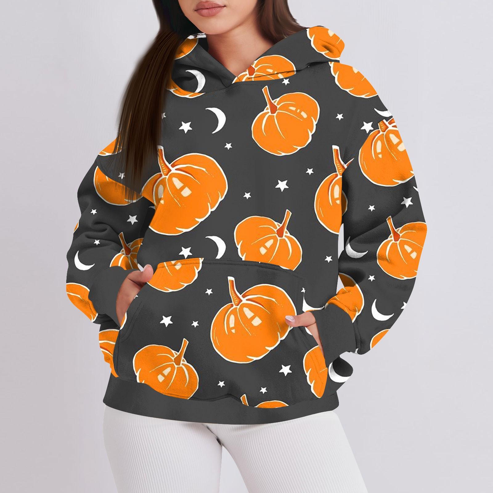 

Женская мода повседневный пуловер с капюшоном толстовка с длинным рукавом с принтом на Хэллоуин M