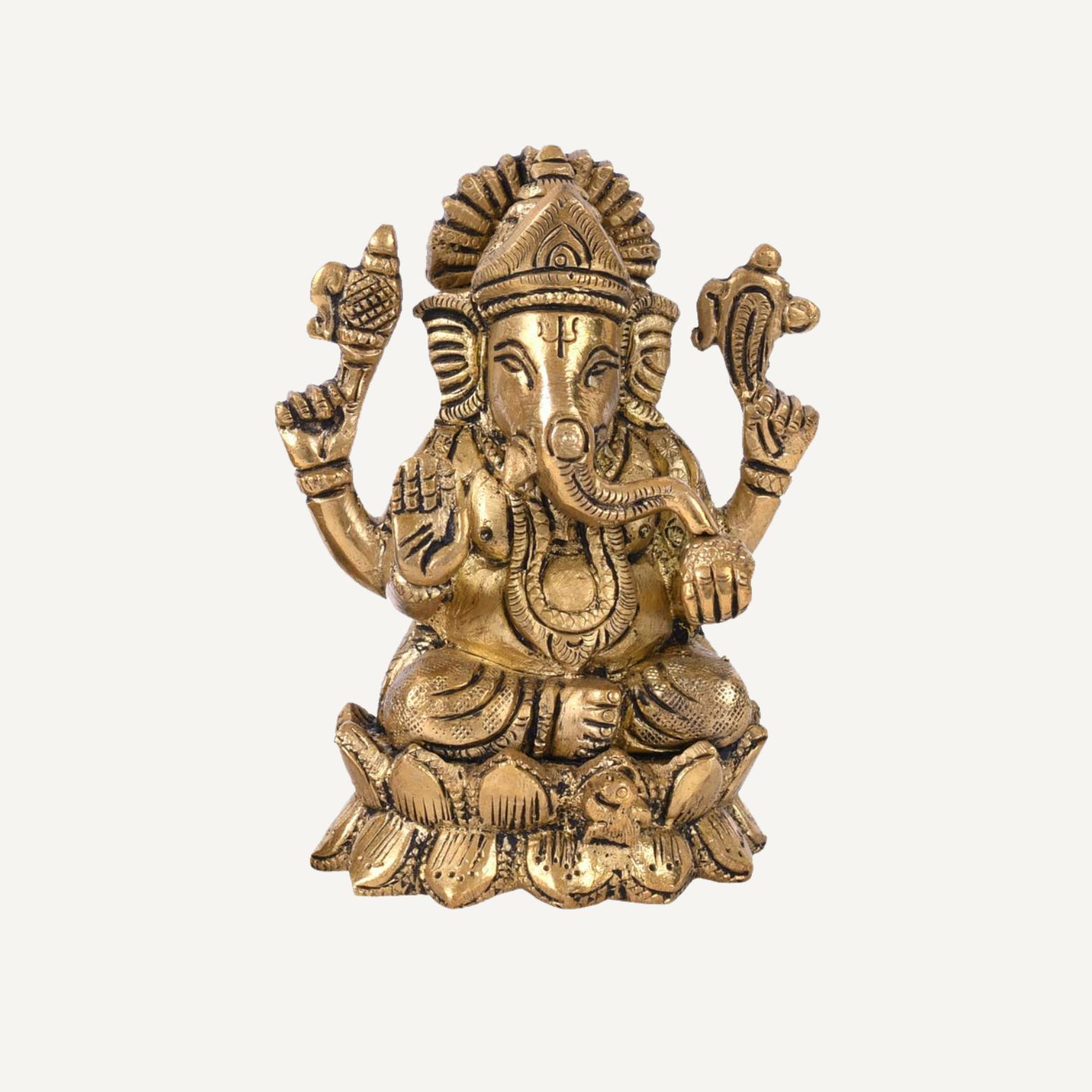 Original Brass Lord Ganesh Idol, Gajanan, Ganpati Murti, Religious, Golden