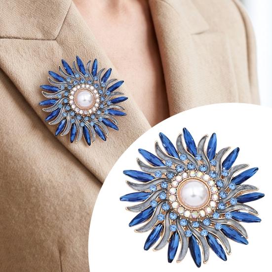 Rhinestone Floral Badge Retro Sunflower Brooch Pin, Lapel Pin with Faux Pearl Pearl, Metal Flower for Women, Clothing Accessories Women