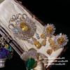 Farah Crown Wheat Ear Jewel Brooch, Antique, 18K Gold Plated, Twilight Yellow Water Drop Zircon Earrings Combination