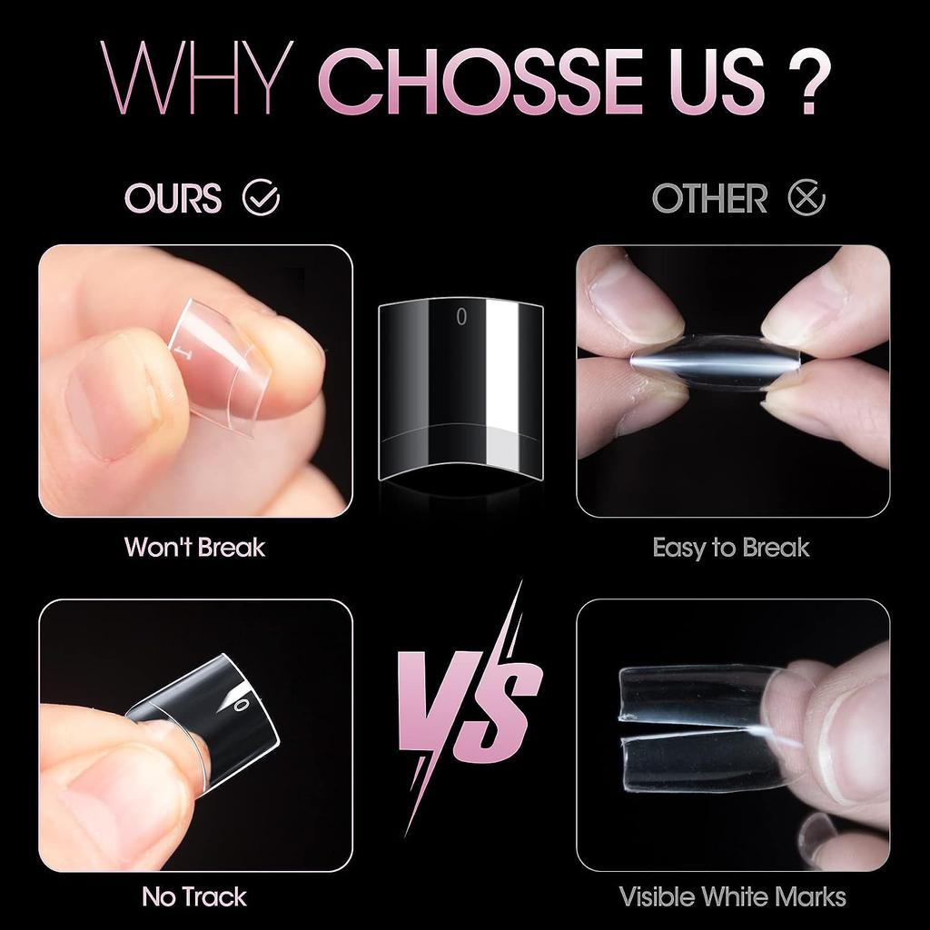 Faux-ongles courts en acrylique transparents, 500 pièces, pointes artificielles courtes pour manucure Nail Art à faire soi-même, avec boîte