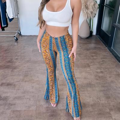 2026 New High-Elasticity Slim-Fit Flared Sexy Printed Long Pants for Women Casual Pants