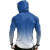 Men Raglan Sleeve Gradient Hooded Long Sleeve Sun Shirt Lightweight Pullover with Thumb Holes for Outdoor Activities