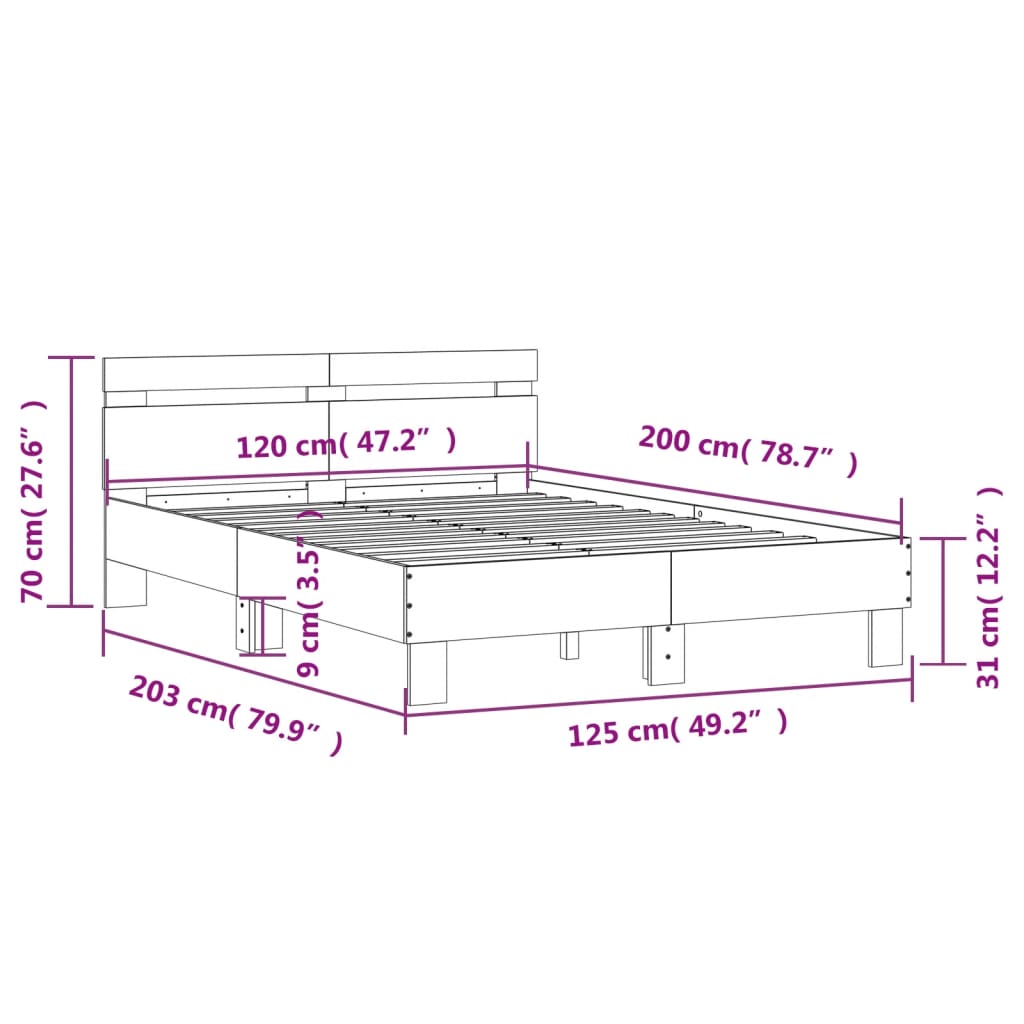 Bed Frame with Headboard Grey Sonoma 120x200 Cm Engineered Wood