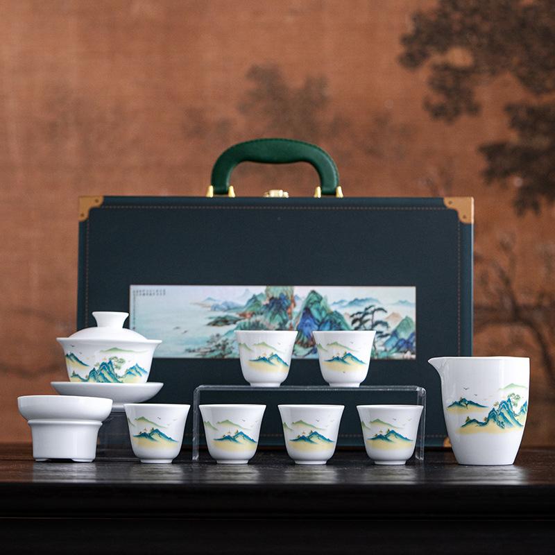Kung Fu tea set 2025 new light luxury high-end Chinese style white porcelain office business gift