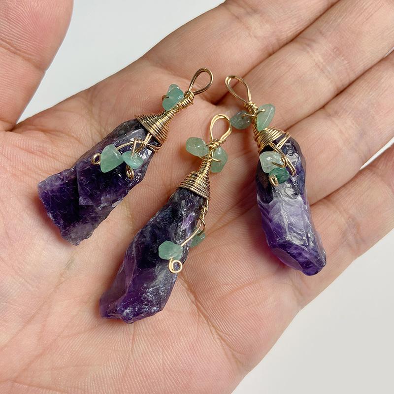 Natural Slice Stone Amethysts Purple Pendant Quartz Crystal Irregular Charm For Handmade Jewelry Making Necklace Earring Diy