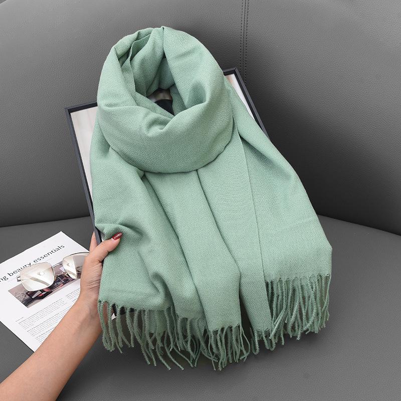 Scarf Winter Women'S Cashmere Literary And Artistic Thickening Warm Dual-Purpose Solid Color Fashion Atmosphere Scarf