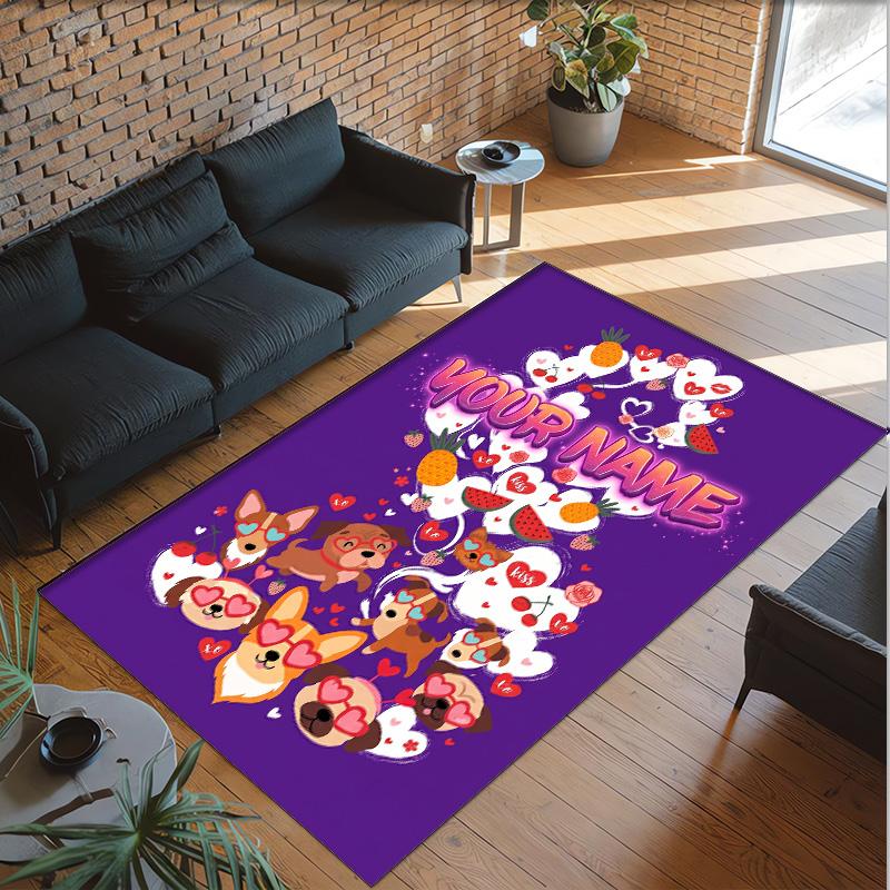 Hearts Theme Crystal Velvet Floor Rug Personalized Custom Name Text Warm Carpet Home Decoration