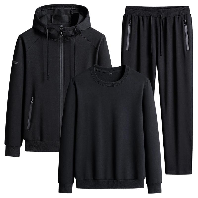 Plüschiger Sportanzug Herren Herbst und Winter Atmungsaktiv Reine Baumwolle Lockere Passform Übergröße Lässig Kapuzenpullover Hose 3-teiliges Set