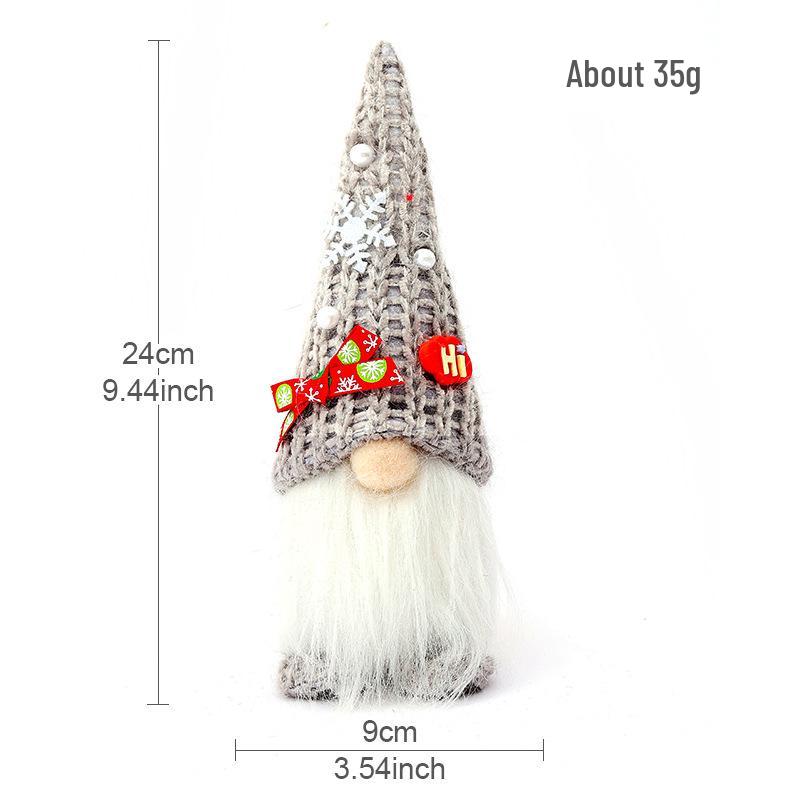 Christmas Gnome Rudolph Knit Hat Doll for Window Display серый