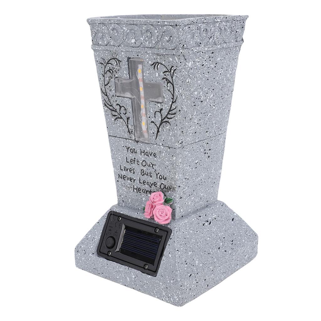Vaso Solare per Tomba Cimiteriale, Vaso per Lapide in Resina con Picchetti per Terra Portafiori per Lapide Cimiteriale Uso Esterno