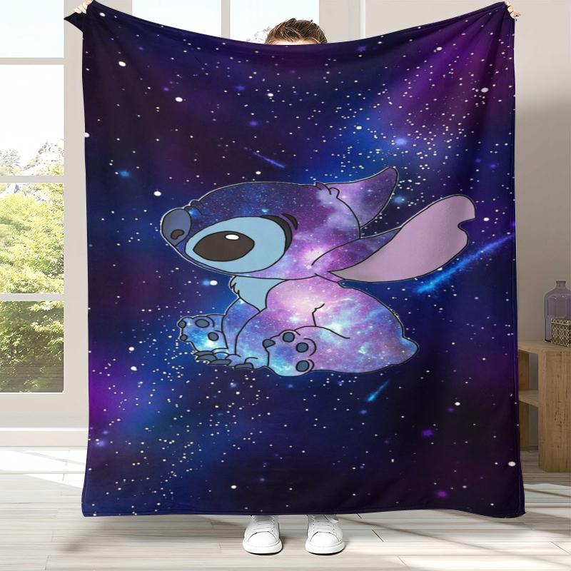 Kawaii S-Stitch Cartoon Flannel Blanket,Ultra Soft Warm Plush Throw for Home Bedroom Bed Sofa Cover Camping Picnic Gift Kids