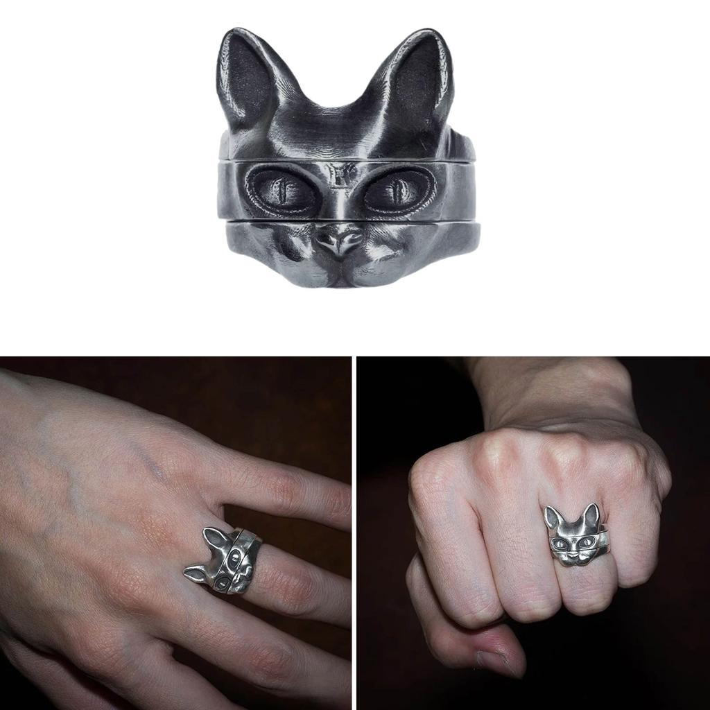 Pack of 3 Unisex Engagement Jewelry Hairless Cats Rings Set Unique Finger Rings Set Alloy Texture Perfect for Woman Man