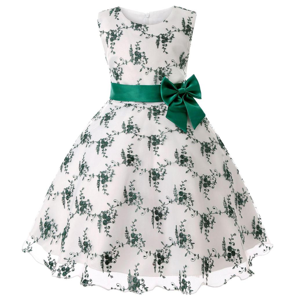 2026 Girls' Embroidered Princess Dress with Lace Trim - Formal Christmas Party Outfit