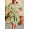 Spring Summer New Women's Jacquard V-neck High Waist Knee-length Pleated Dress, European American Style Leisure Women's Clothing