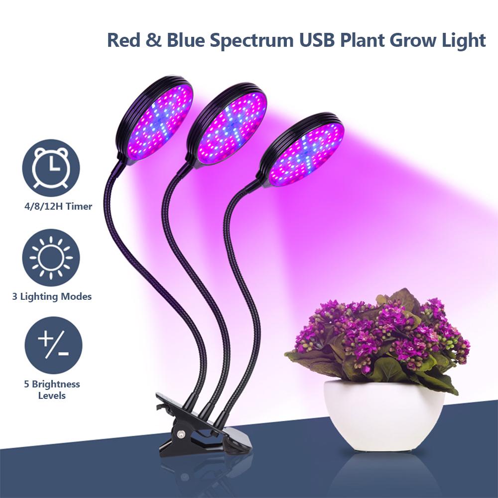 USB Plant Grow Light Red & Blue Spectrum Adjustable Desktop Clamp Growing Lamp for Indoor Plants 5 Dimmable Levels 4 8