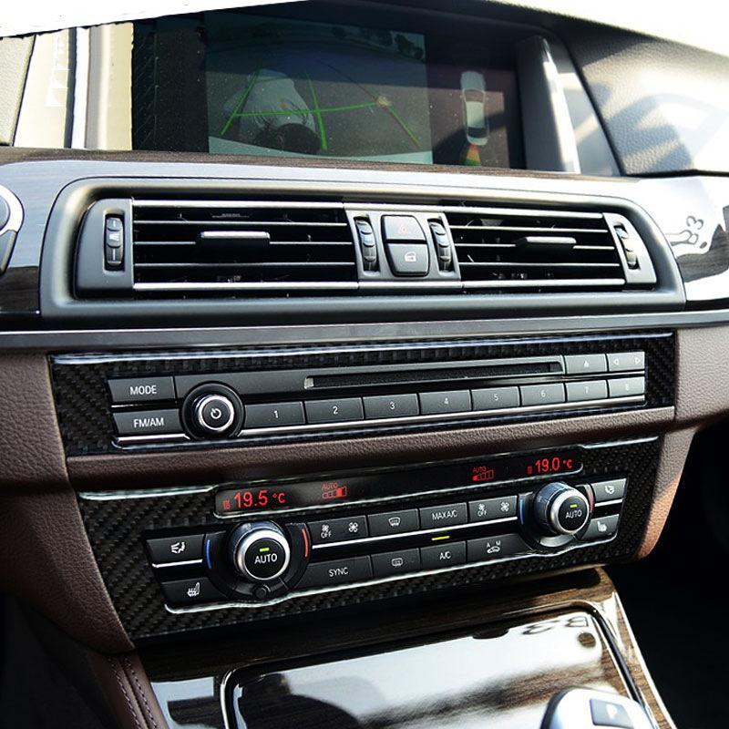 2PCS Carbon Fiber Car CD Control Panel Frame Decoration Stickers Auto Styling Interior Accessories For BMW F10 5 Series